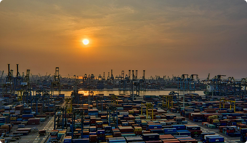 Industrial sunset cityscape